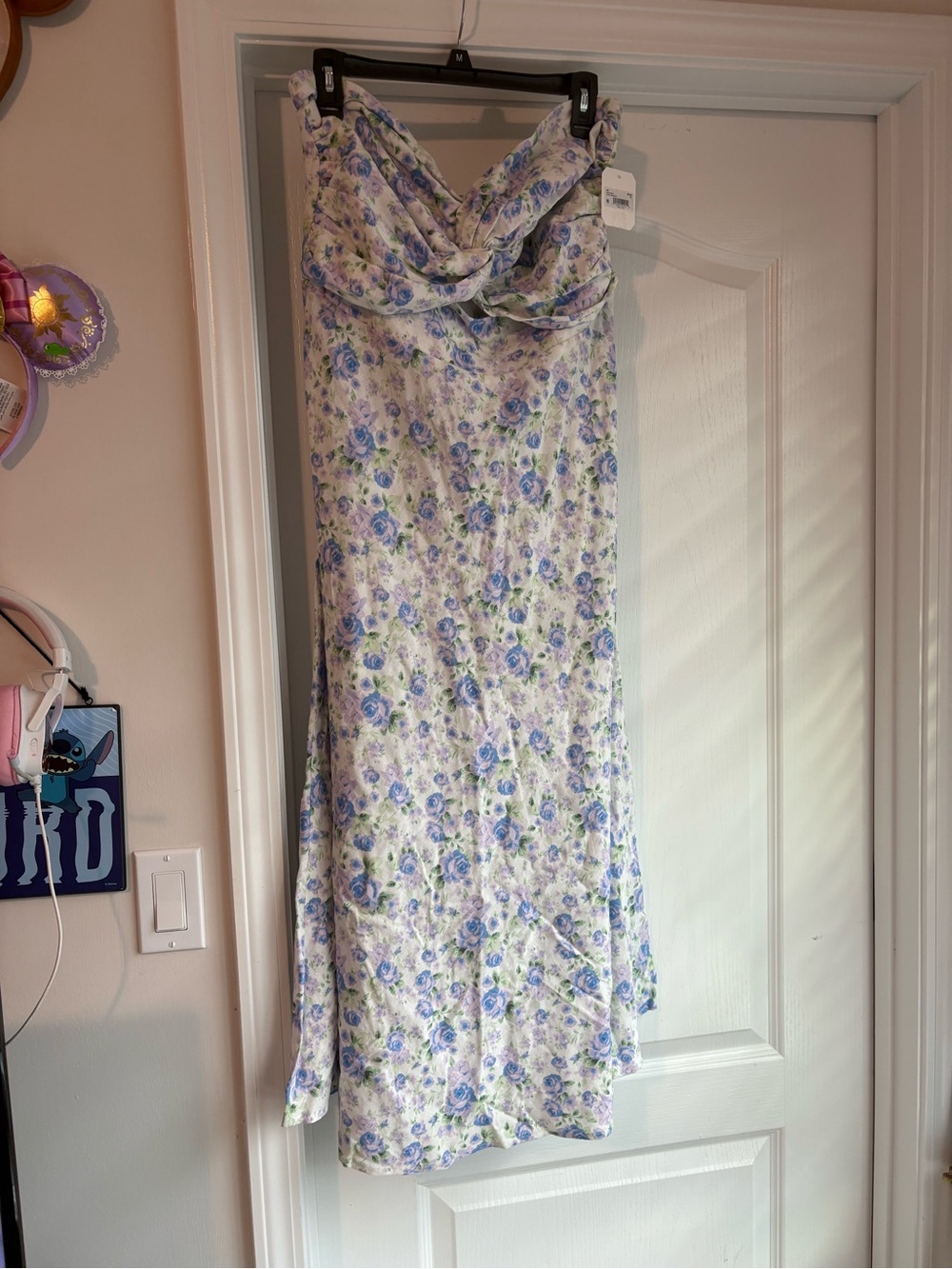 Altar'd State Lavender and Cream Strapless Floral Maxi Dress